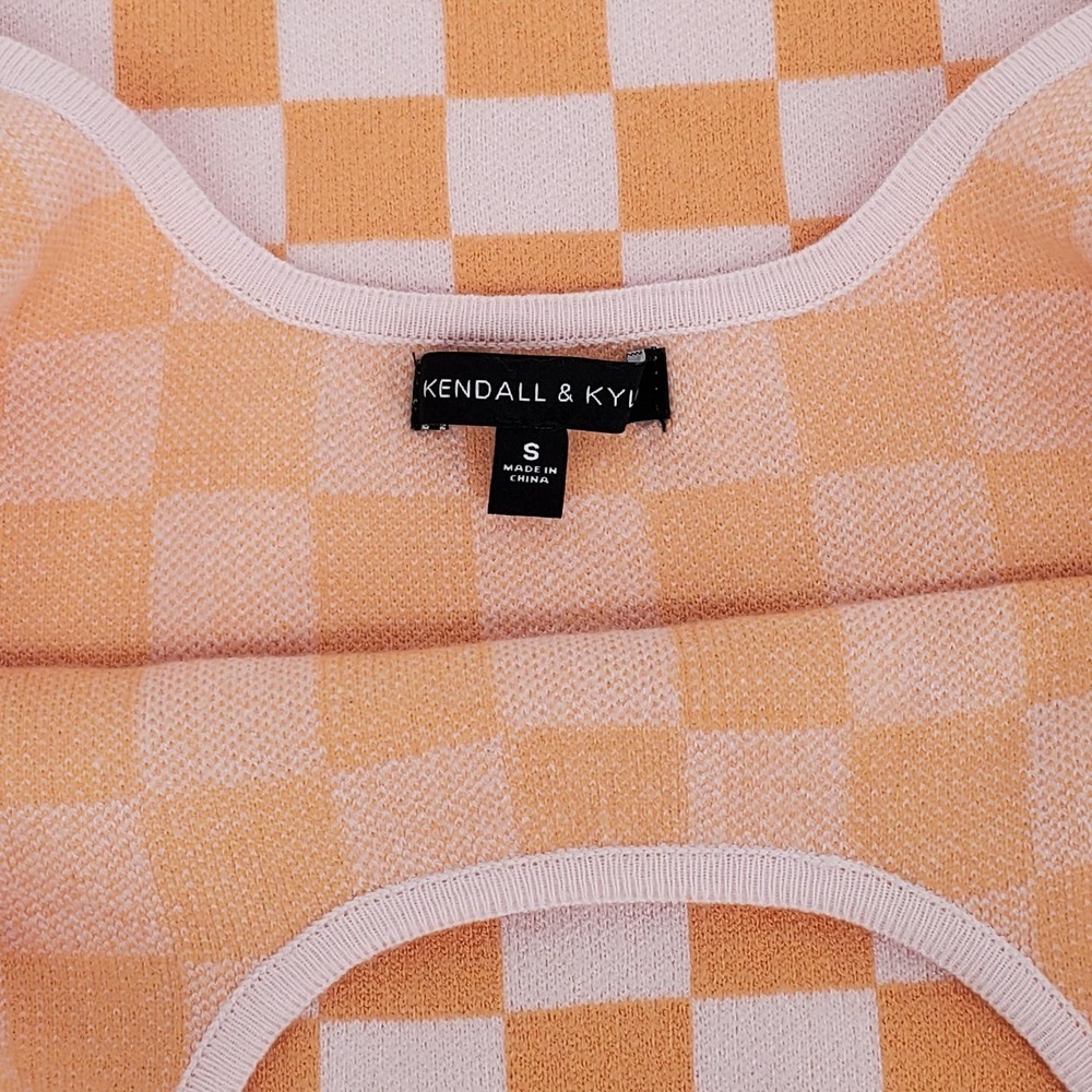 Kendall & Kylie Womens Small Orange Pink Checkered Knit Bodycon Mini Dress - Picture 6 of 9